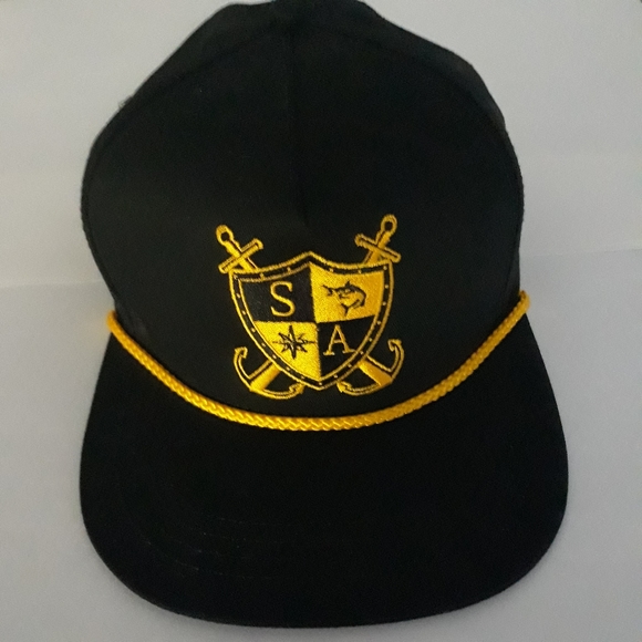 SA Company flat bill black gold snap back hat fish shield anchor hunting - Picture 2 of 16